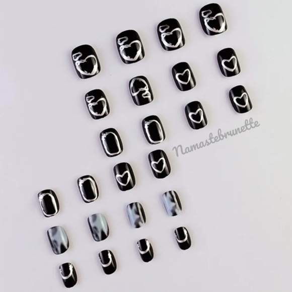 2/$16 Black Silver Hearts Press On Nails - Picture 8 of 14